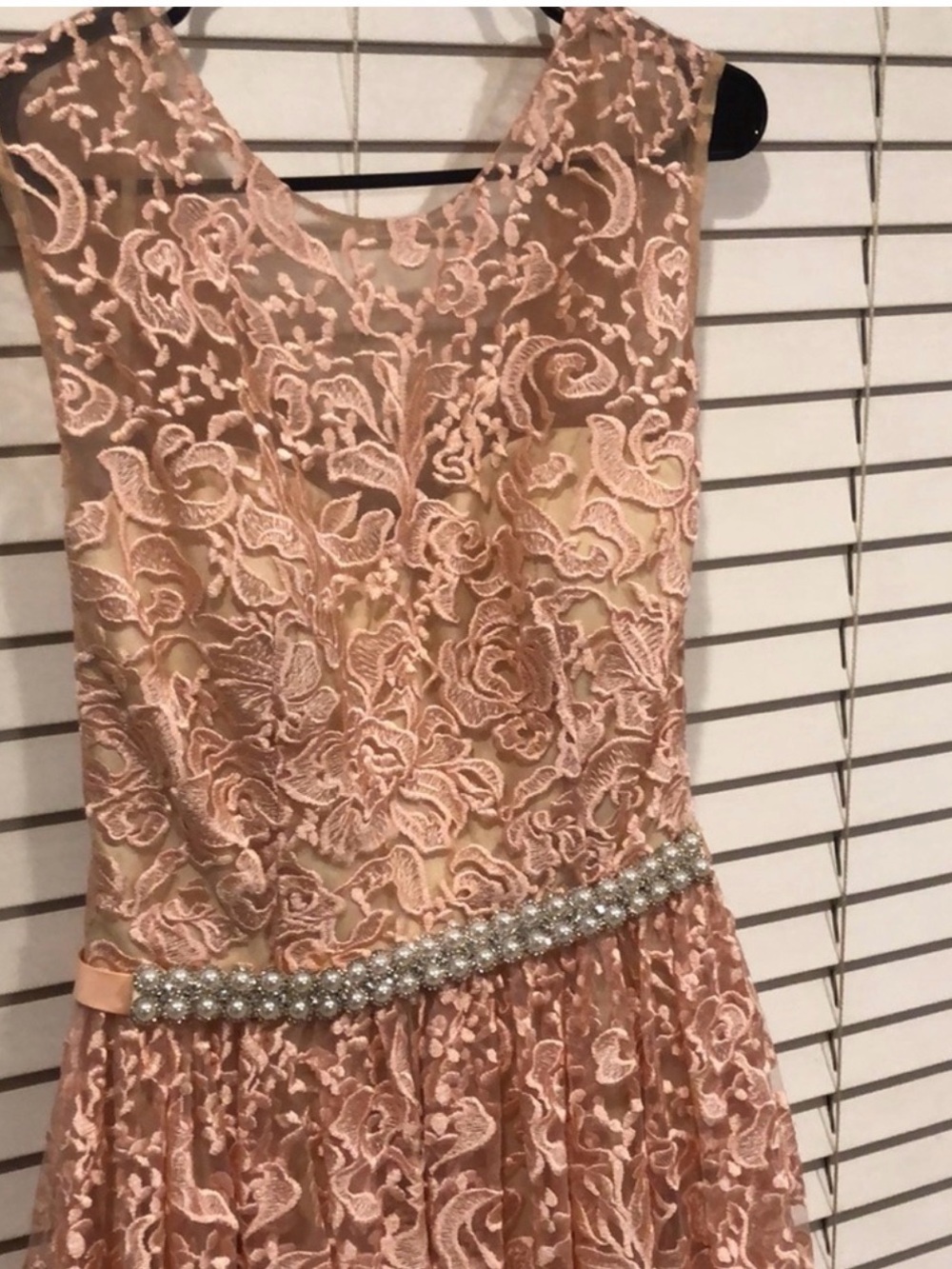 Elegant Lace Prom Wedding Dress in Blush Color Size 10 - Picture 2 of 5